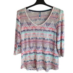 Wallflower Semi-Sheer Aztec‎ Print Pullover